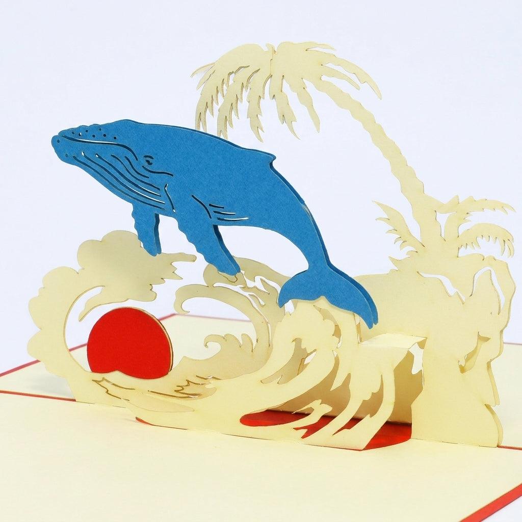Pop-Up Karte 3D Reise Urlaub Gutschein – Buckelwal Grußkarte - Meer, Palmen & Sonne, LINPopUp LINPopUp 