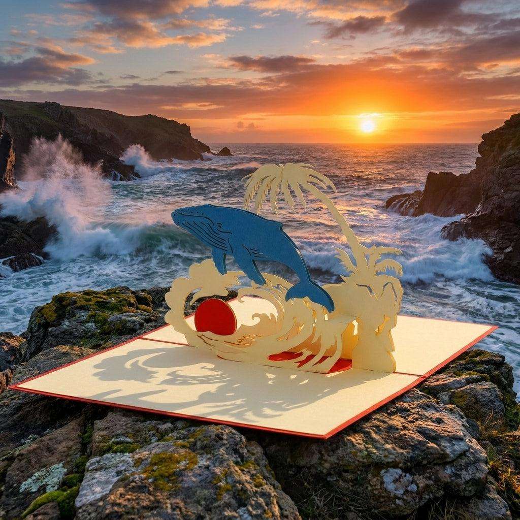 Pop-Up Karte 3D Reise Urlaub Gutschein – Buckelwal Grußkarte - Meer, Palmen & Sonne, LINPopUp LINPopUp 