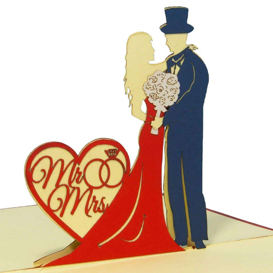 Hochzeitskarte Pop Up 3D - Glückwunschkarte zur Hochzeit, Brautpaar Mr./Mrs., N311 - LINPopUp