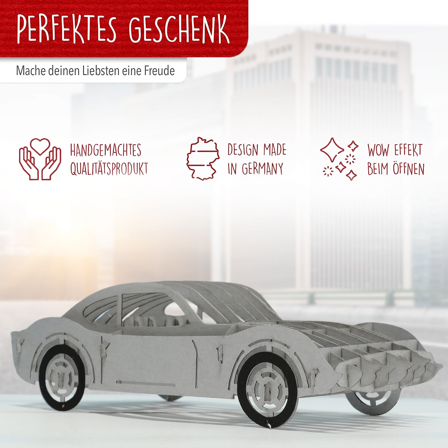 3D Pop-Up Karte Auto - Grußkarte, Geburtstagskarte, Geschenkidee Autofans, Männer, Junge & Technik-Fans, N397