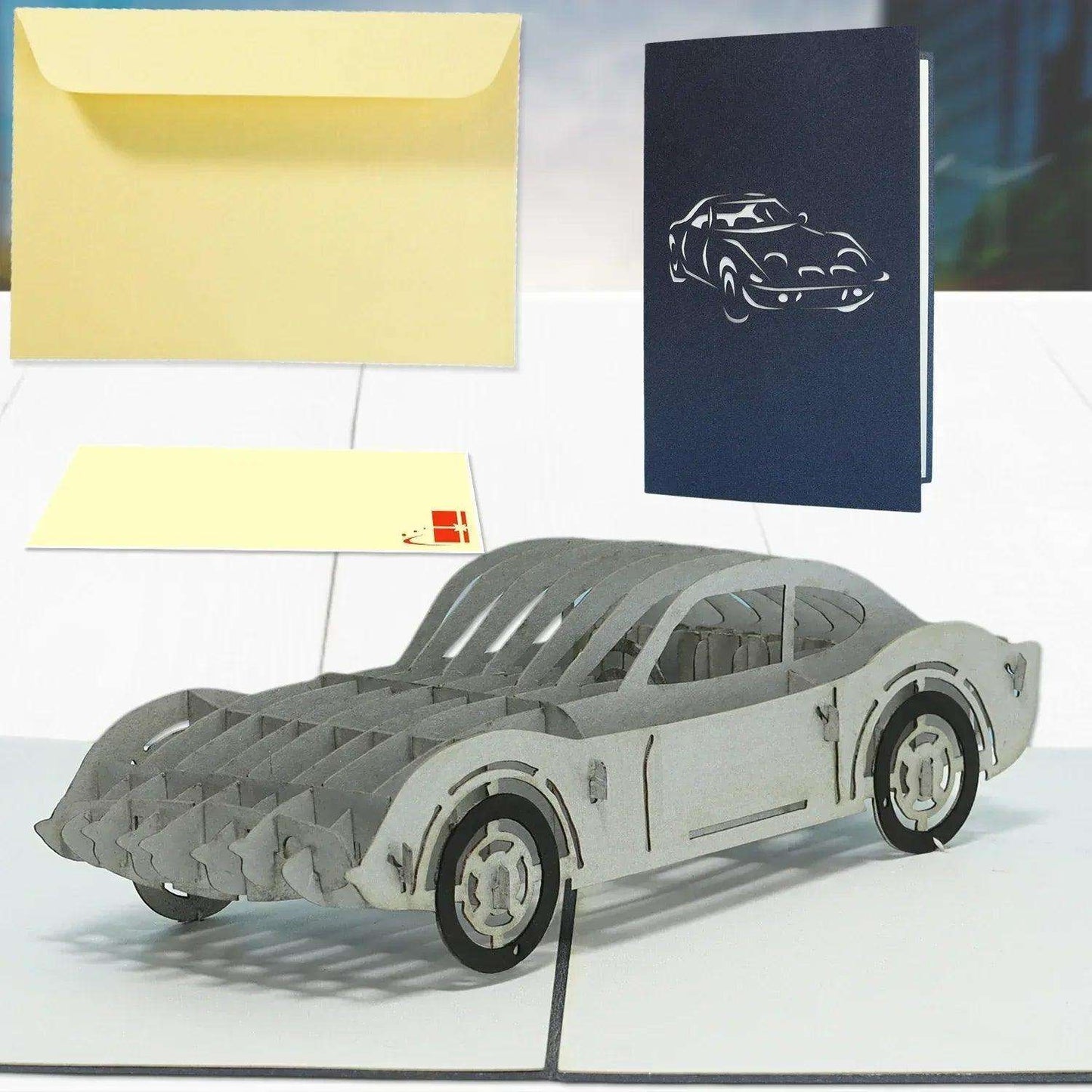 3D Pop-Up Karte Auto - Grußkarte, Geburtstagskarte, Geschenkidee Auto, N397 - LINPopUp