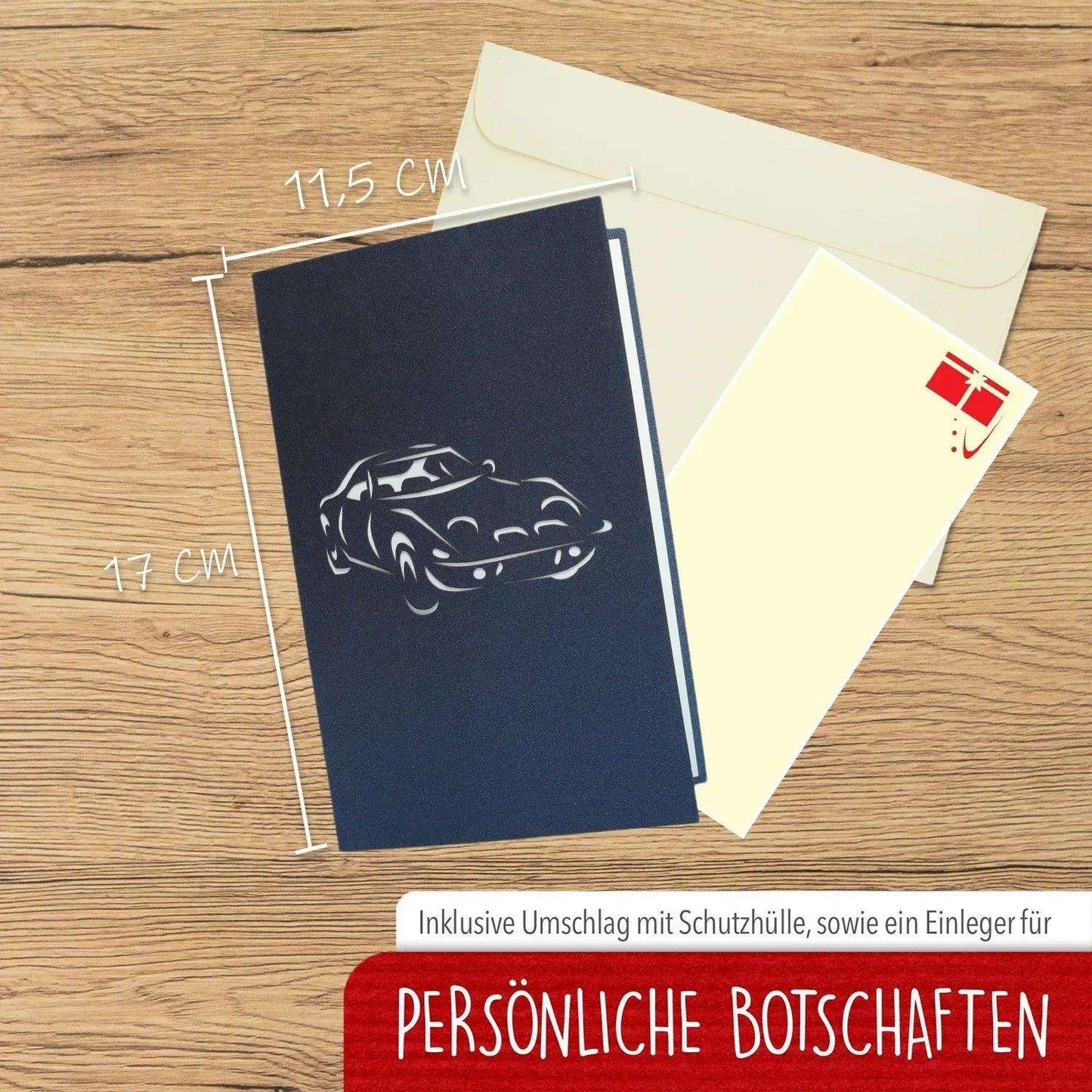 3D Pop-Up Karte Auto - Grußkarte, Geburtstagskarte, Geschenkidee Auto, N397 - LINPopUp