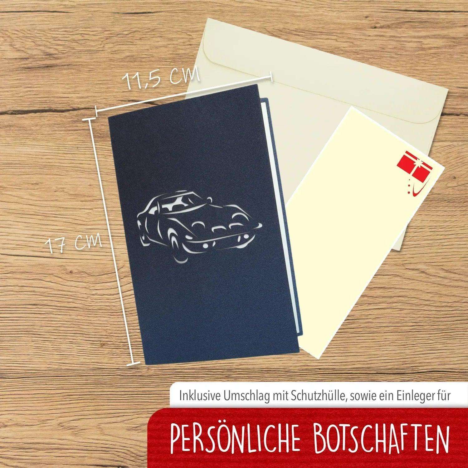 3D Pop-Up Karte Auto - Grußkarte, Geburtstagskarte, Geschenkidee Auto, N397 - LINPopUp