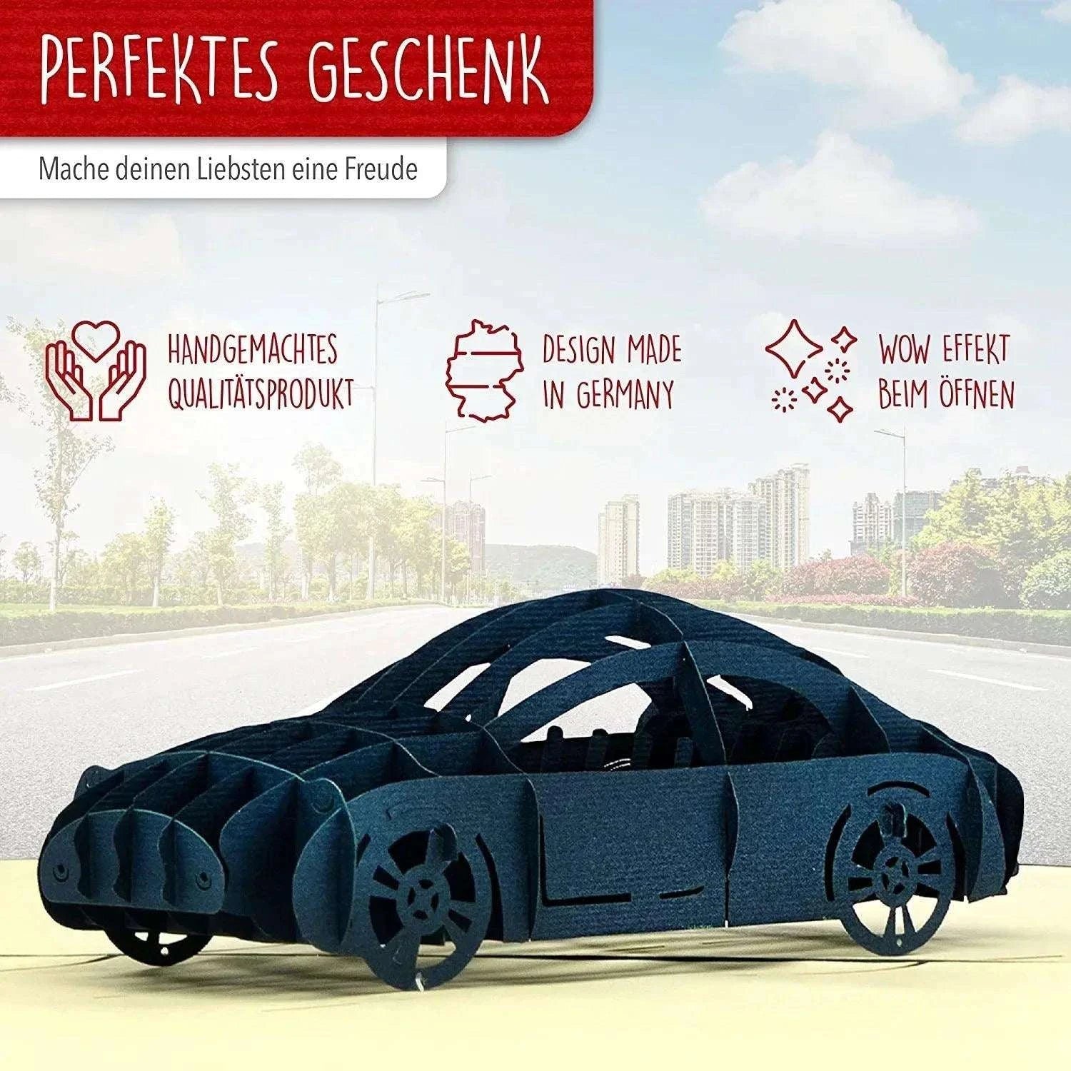 3D Pop-Up Karte Auto - Grußkarte, Geburtstagskarte, Geschenkidee Auto, N386 - LINPopUp