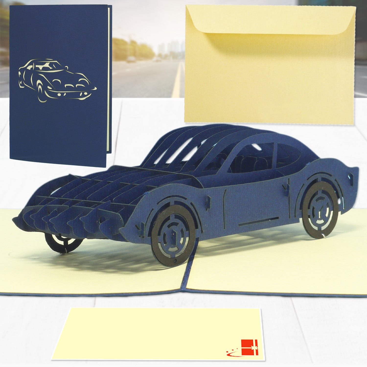 3D Pop-Up Karte Auto - Grußkarte, Geburtstagskarte, Geschenkidee Autofans, Männer, Junge & Technik-Fans, N394