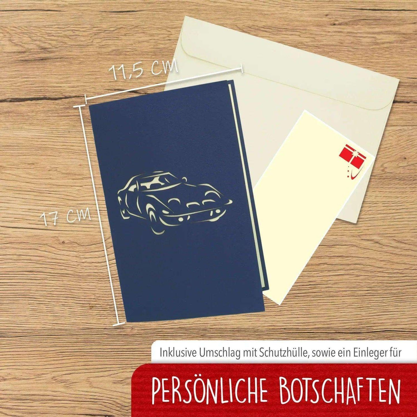 3D Pop-Up Karte Auto - Grußkarte, Geburtstagskarte, Geschenkidee Auto, N394 - LINPopUp