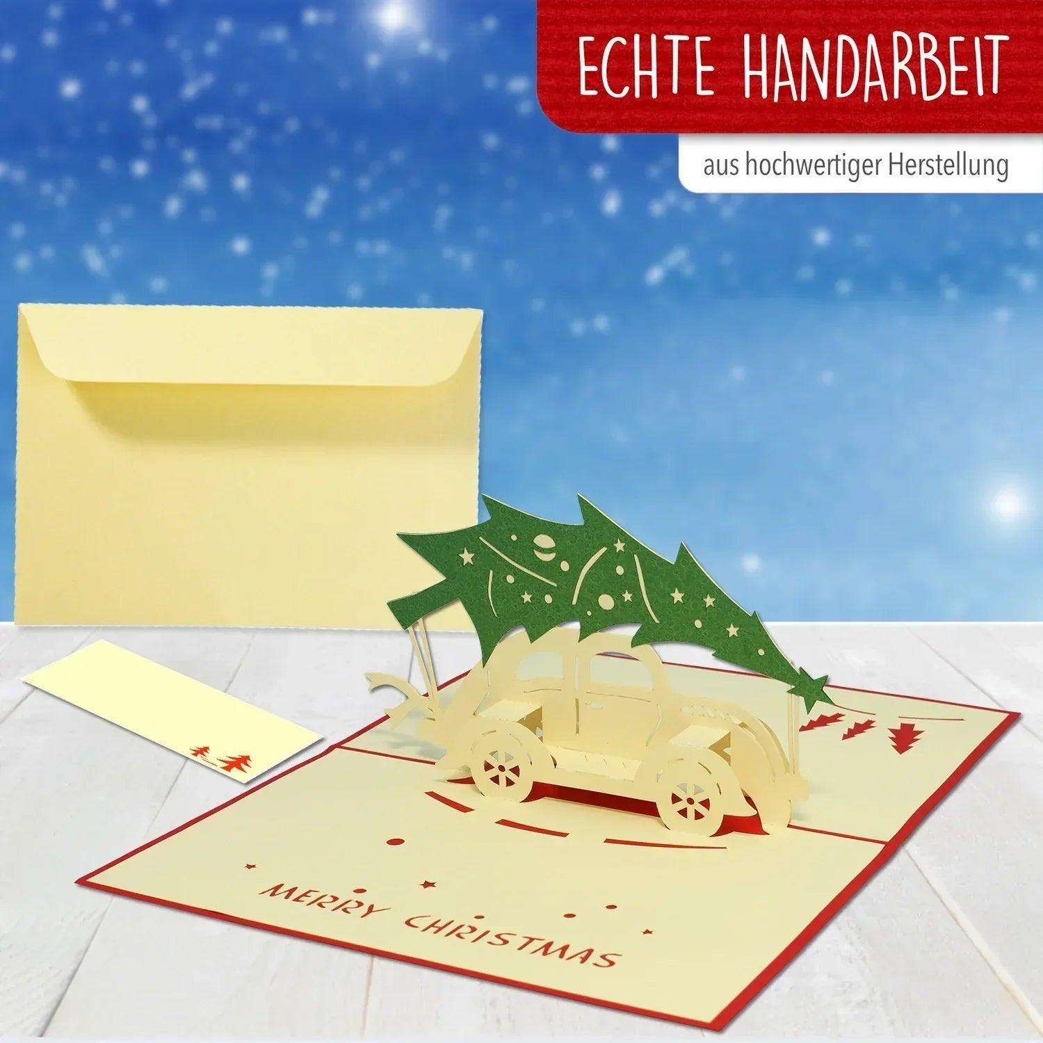 Pop Up Weihnachtskarte 3D - Auto mit Tannenbaum, N413 - LINPopUp