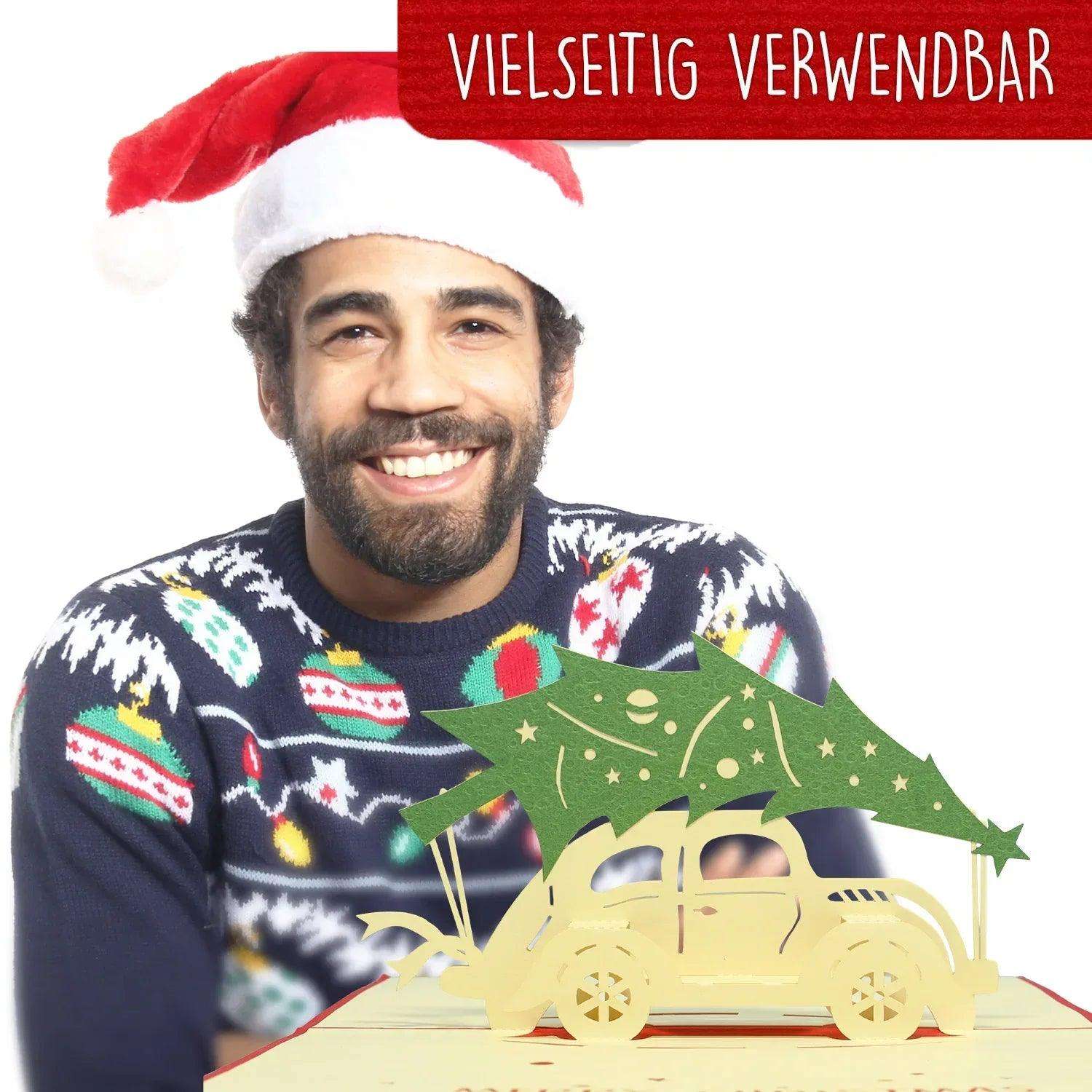 Pop Up Weihnachtskarte 3D - Auto mit Tannenbaum, N413 - LINPopUp