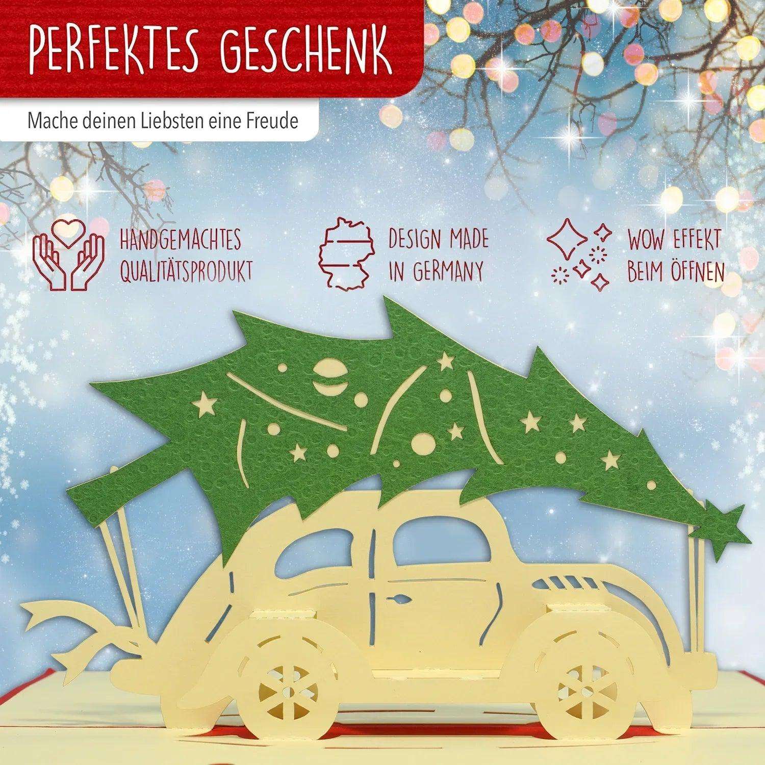 Pop Up Weihnachtskarte 3D - Auto mit Tannenbaum, N413 - LINPopUp