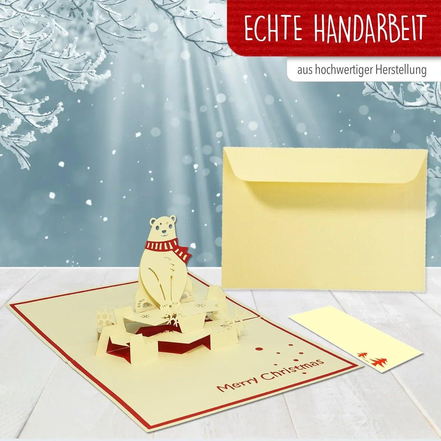 Pop Up Weihnachtskarte 3D - Eisbär im Schnee, N415 - LINPopUp