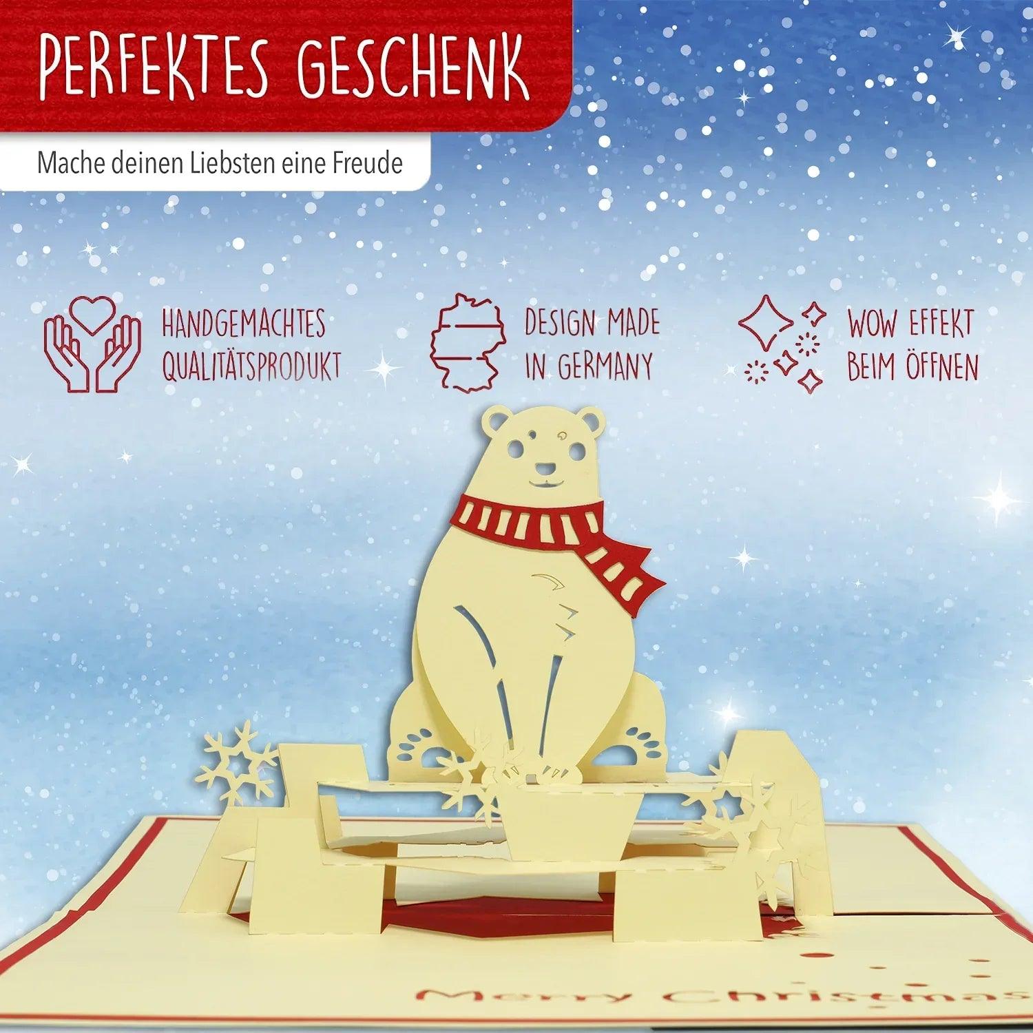 Pop Up Weihnachtskarte 3D - Eisbär im Schnee, N415 - LINPopUp