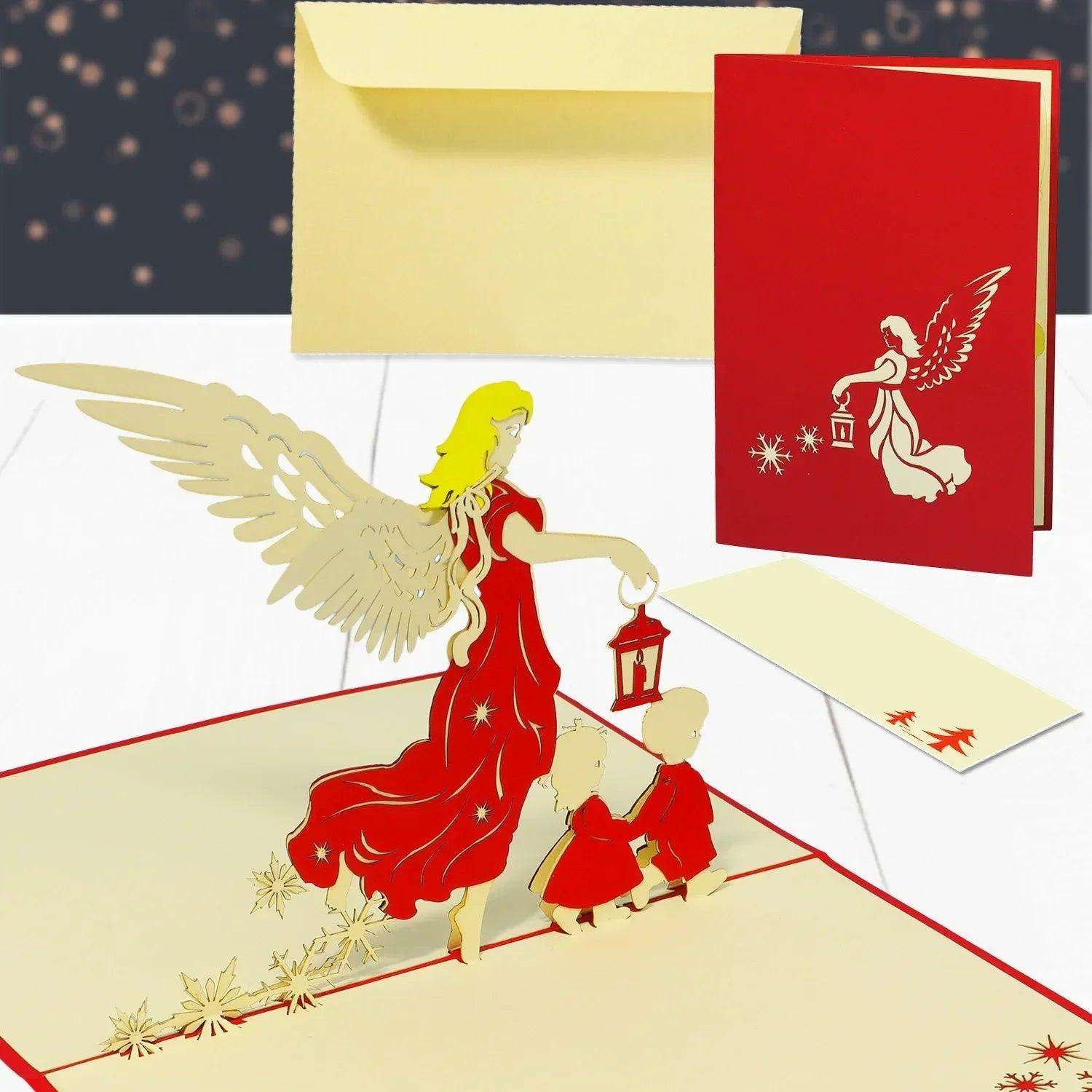 Pop Up Weihnachtskarte 3D - Engel, Christkind mit Kindern, N446 LINPopUp N446
