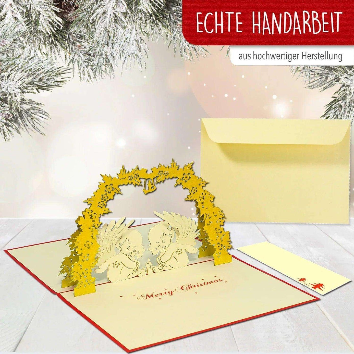 Pop Up Weihnachtskarte 3D - Engel mit Mistelzweig, N410 - LINPopUp