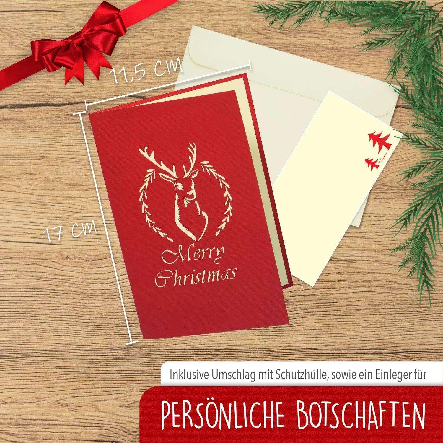 Pop Up Weihnachtskarte 3D - Geschmücktes Rentier, Hirsch, N430 LINPopUp N430
