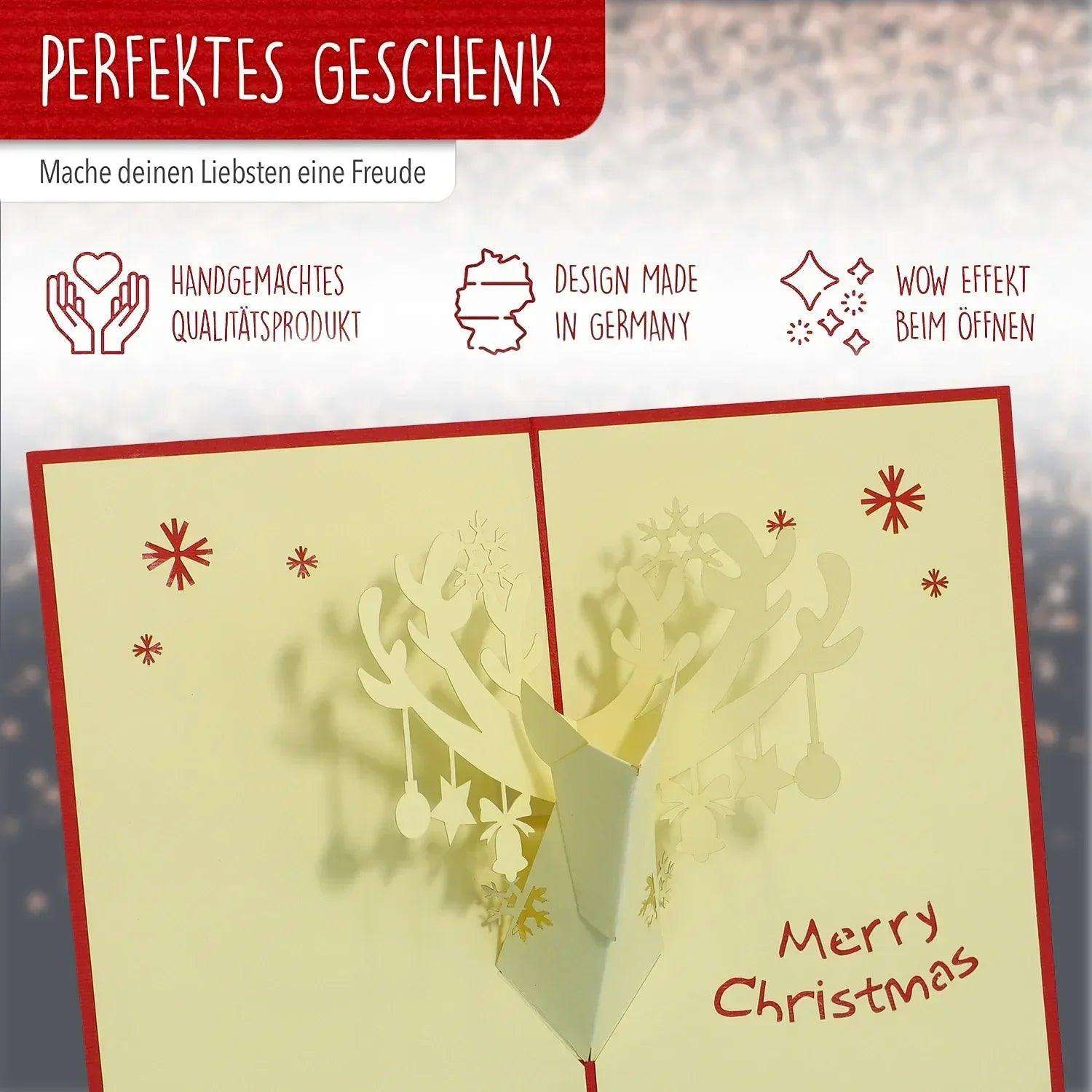 Pop Up Weihnachtskarte 3D - Geschmücktes Rentier, Hirsch, N430 LINPopUp N430