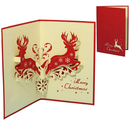 Pop Up Weihnachtskarte 3D - Hirsche im Wald, Rentiere, N429 - LINPopUp