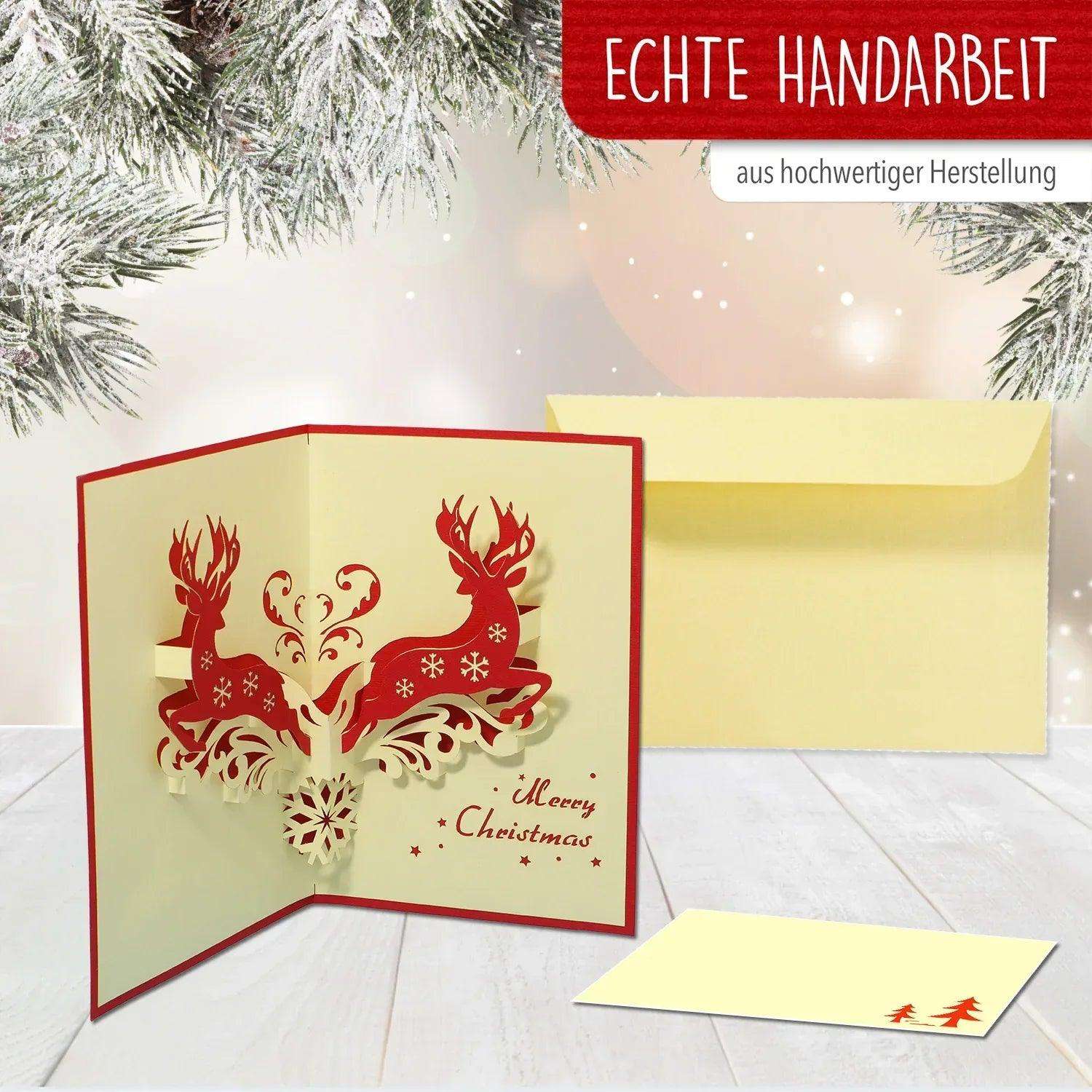 Pop Up Weihnachtskarte 3D - Hirsche im Wald, Rentiere, N429 LINPopUp N429