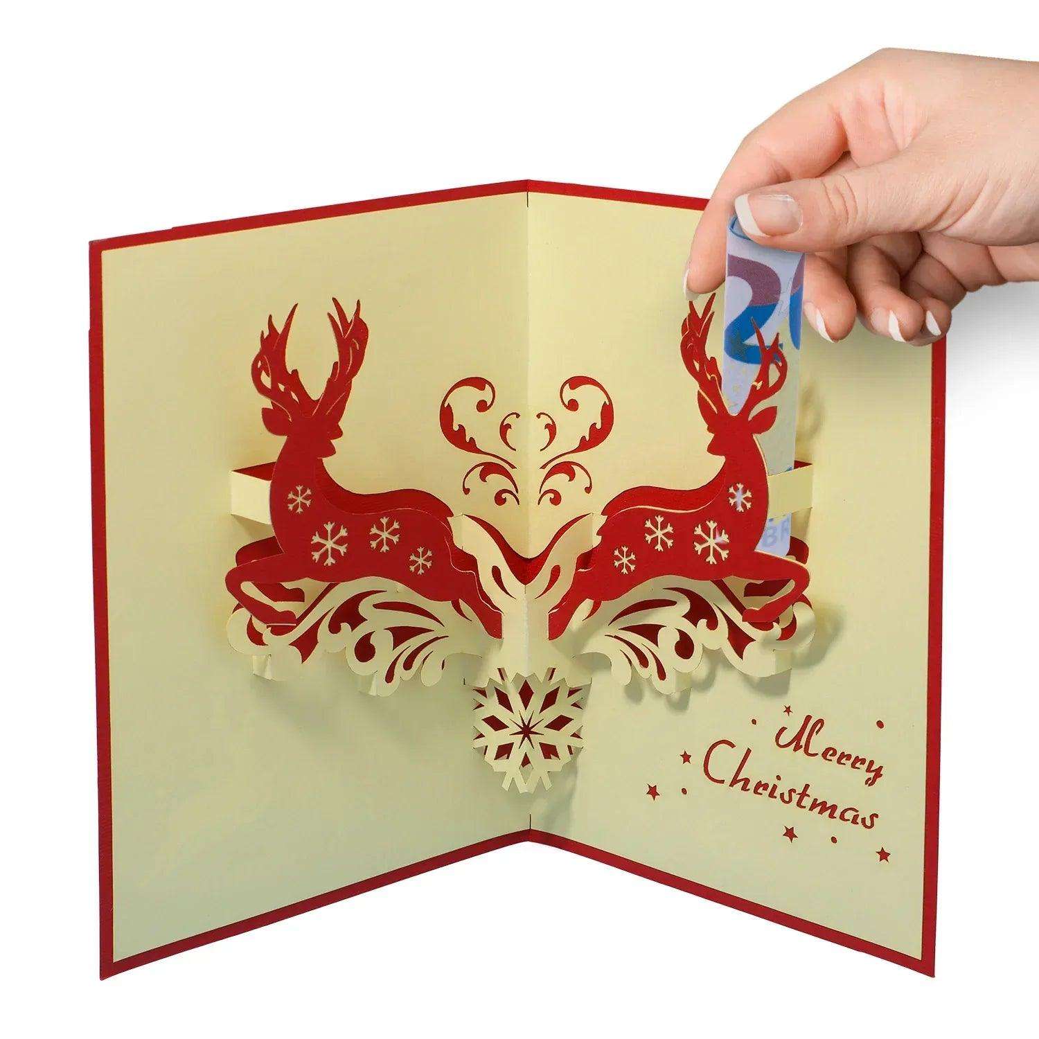 Pop Up Weihnachtskarte 3D - Hirsche im Wald, Rentiere, N429 LINPopUp N429