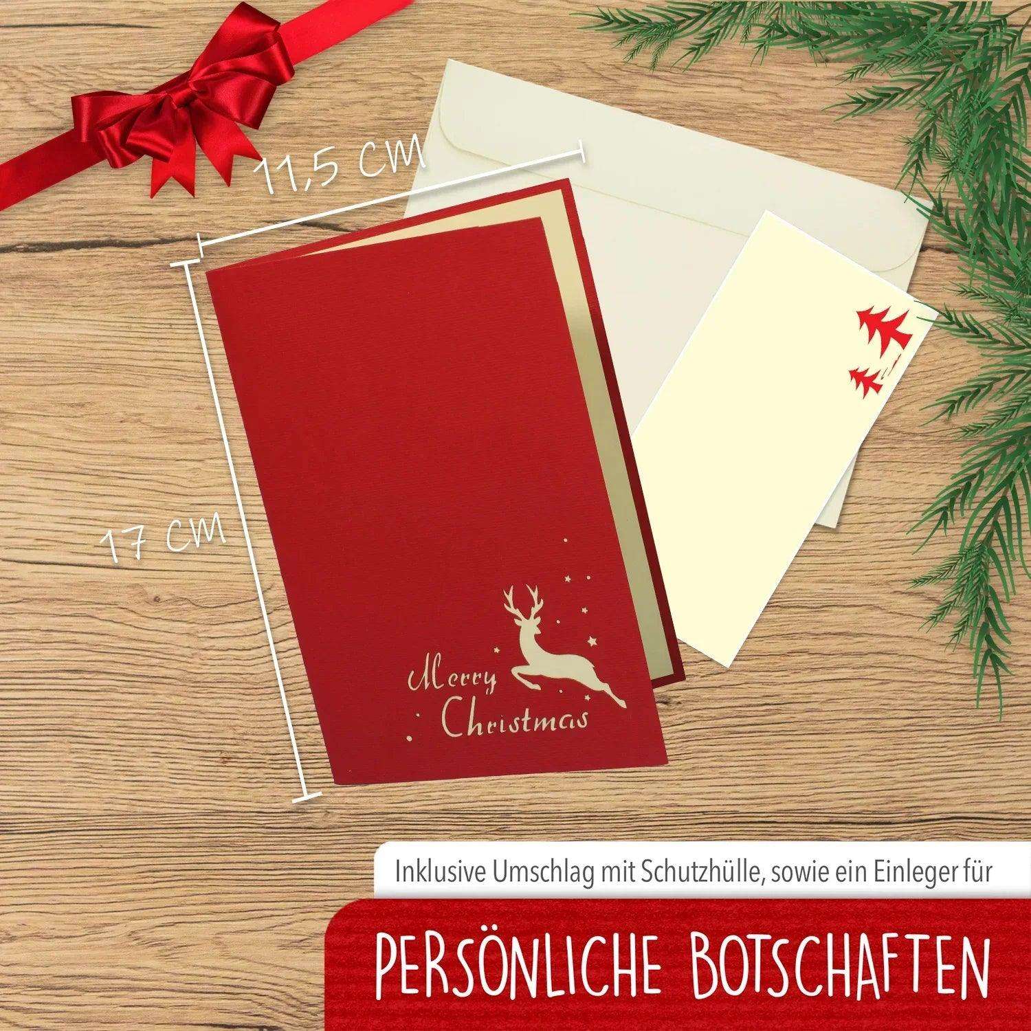 Pop Up Weihnachtskarte 3D - Hirsche im Wald, Rentiere, N429 LINPopUp N429