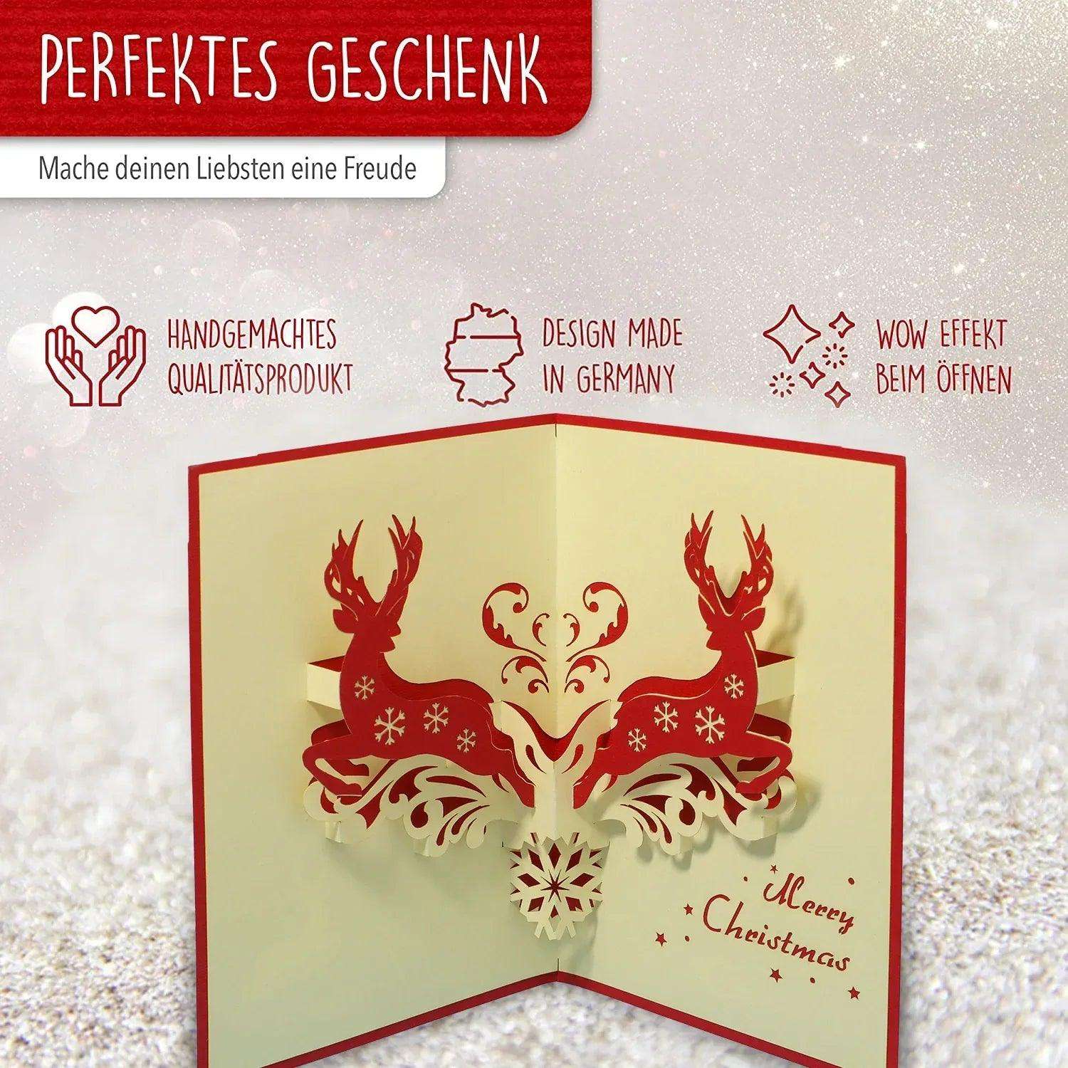 Pop Up Weihnachtskarte 3D - Hirsche im Wald, Rentiere, N429 LINPopUp N429