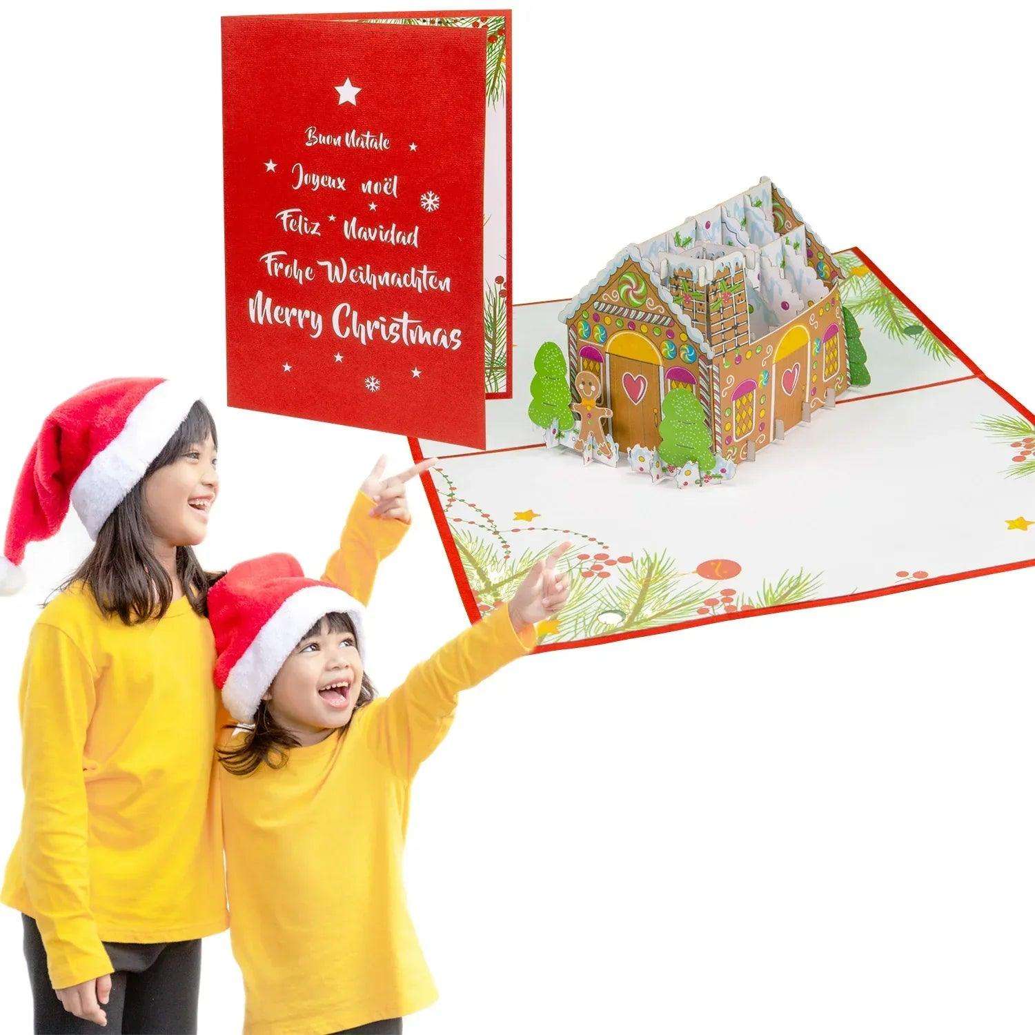 Pop Up Weihnachtskarte 3D - Lebkuchenhaus, Weihnachtshaus, N460 - LINPopUp