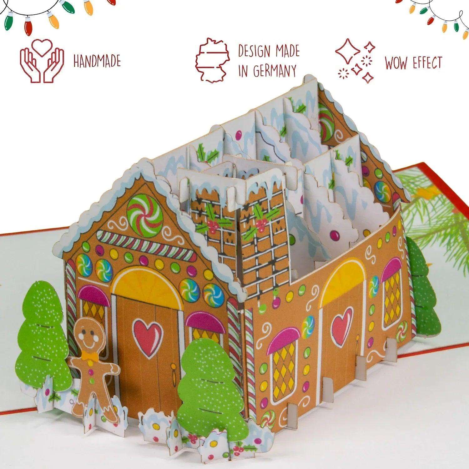 Pop Up Weihnachtskarte 3D - Lebkuchenhaus, Weihnachtshaus, N460 - LINPopUp