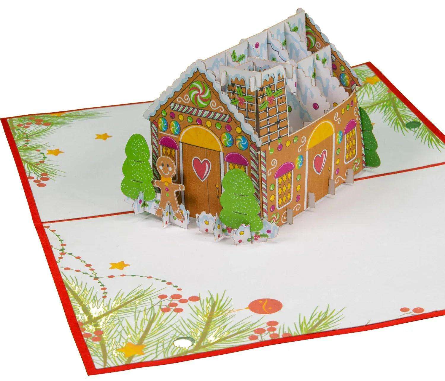 Pop Up Weihnachtskarte 3D - Lebkuchenhaus, Weihnachtshaus, N460 - LINPopUp