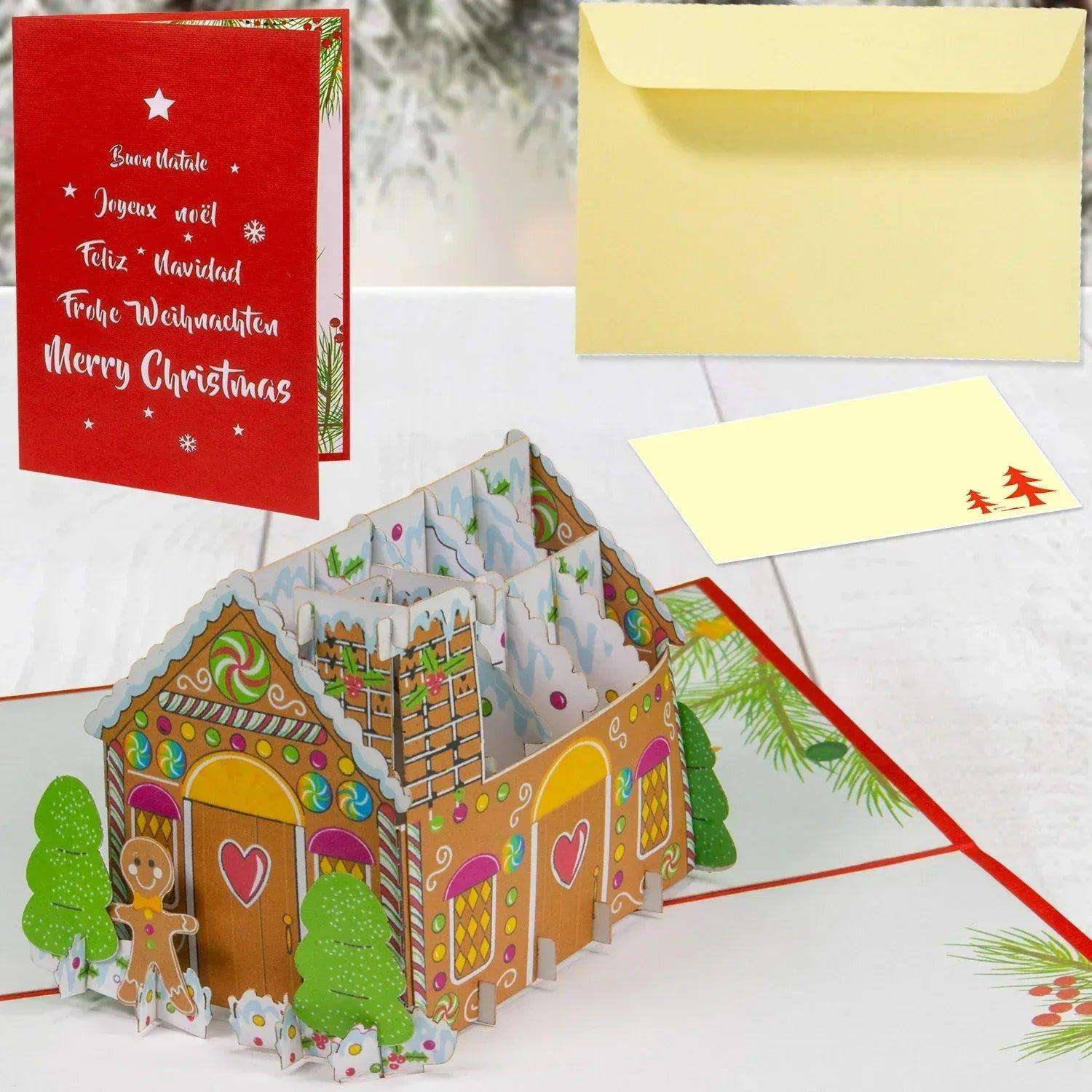 Pop Up Weihnachtskarte 3D - Lebkuchenhaus, Weihnachtshaus, N460 - LINPopUp