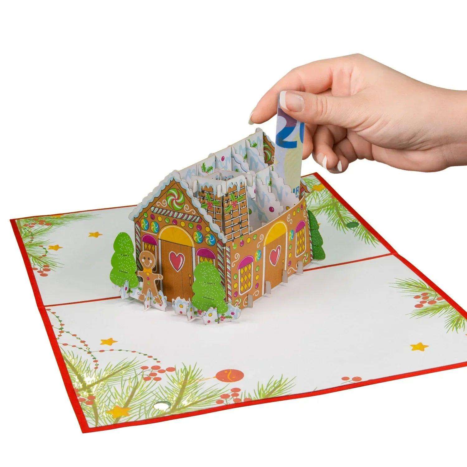 Pop Up Weihnachtskarte 3D - Lebkuchenhaus, Weihnachtshaus, N460 - LINPopUp