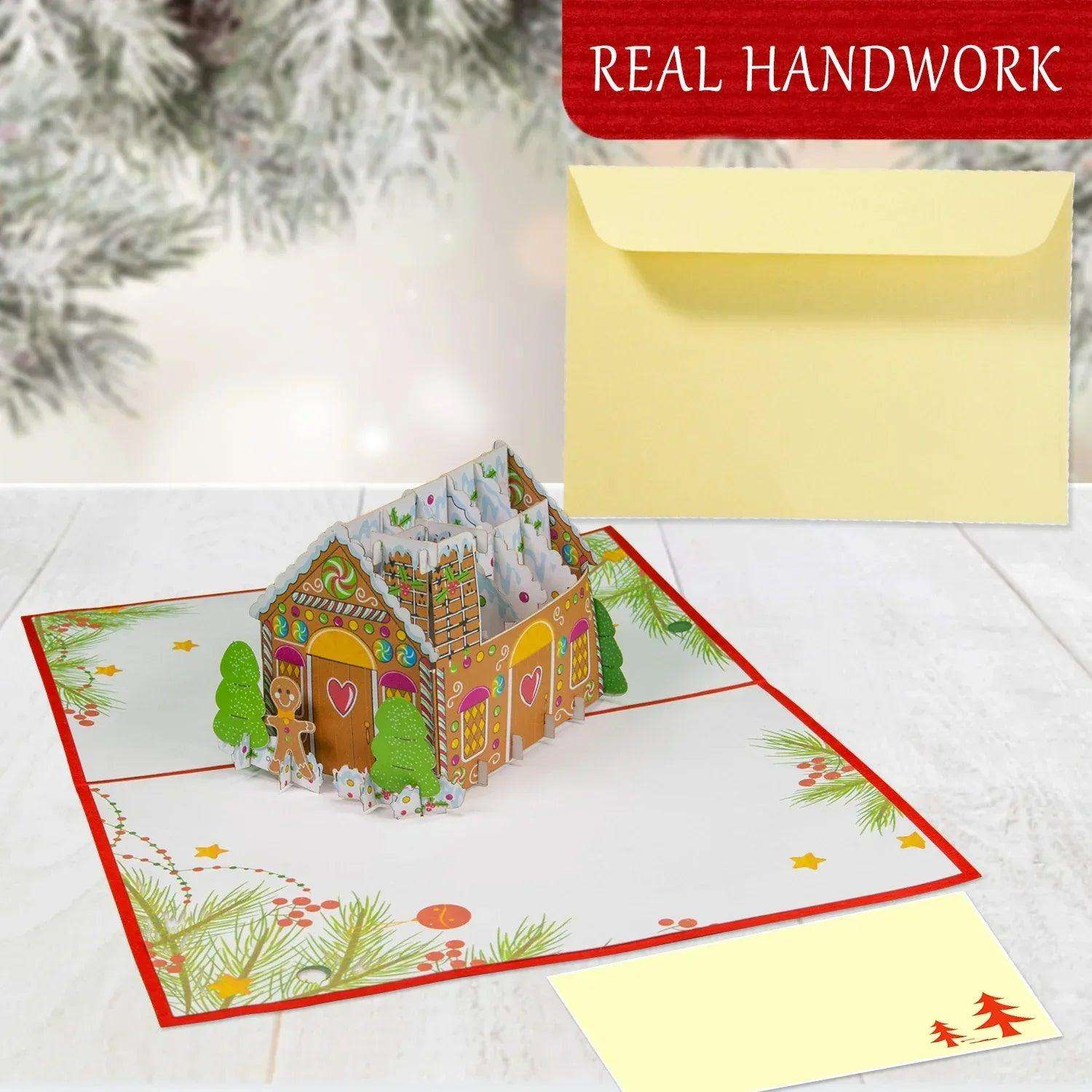 Pop Up Weihnachtskarte 3D - Lebkuchenhaus, Weihnachtshaus, N460 - LINPopUp
