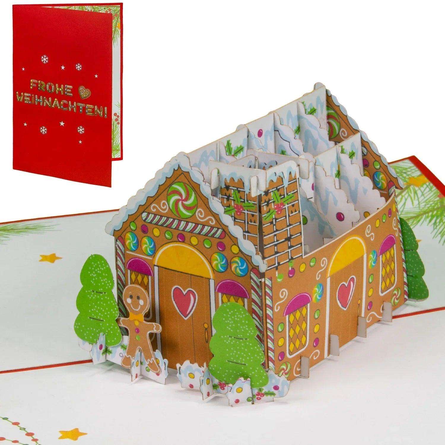 Pop Up Weihnachtskarte 3D - Lebkuchenhaus, Weihnachtshaus, N460 - LINPopUp