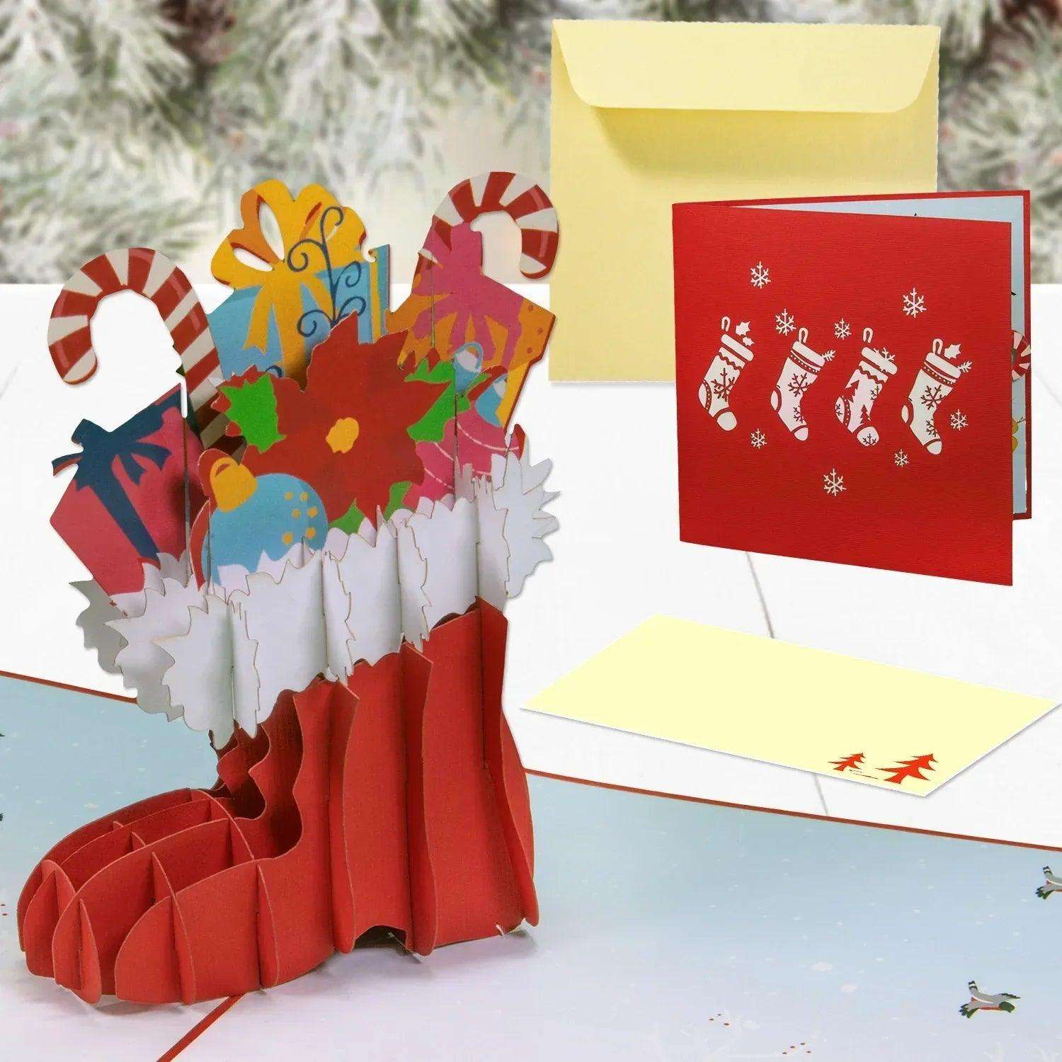 Pop Up Weihnachtskarte 3D - Nikolausstiefel mit Weihnachtsgeschenken, N431 - LINPopUp