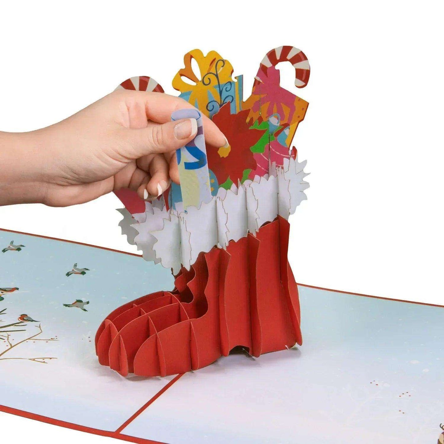 Pop Up Weihnachtskarte 3D - Nikolausstiefel mit Weihnachtsgeschenken, N431 - LINPopUp