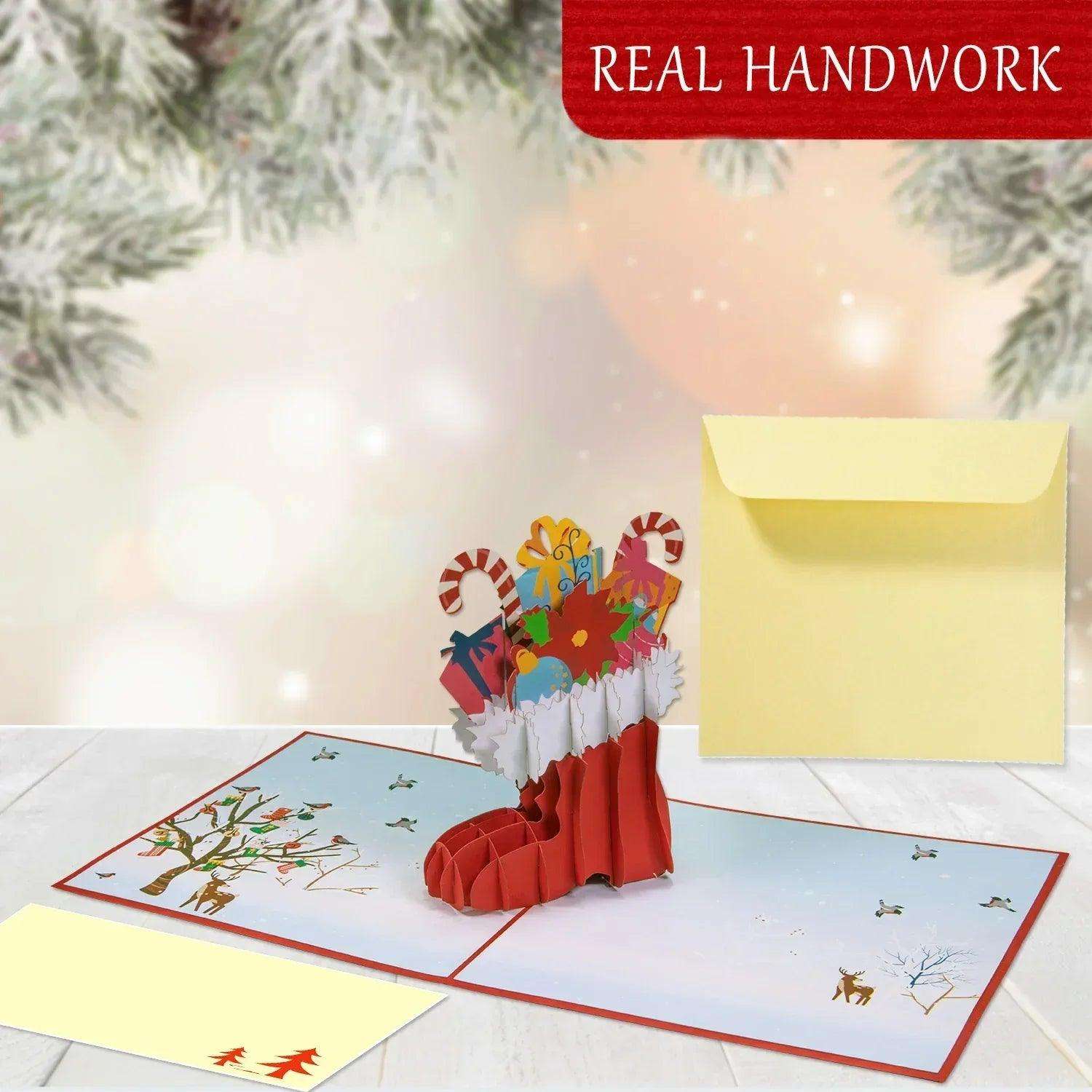 Pop Up Weihnachtskarte 3D - Nikolausstiefel mit Weihnachtsgeschenken, N431 - LINPopUp