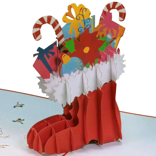 Pop Up Weihnachtskarte 3D - Nikolausstiefel mit Weihnachtsgeschenken, N431 - LINPopUp