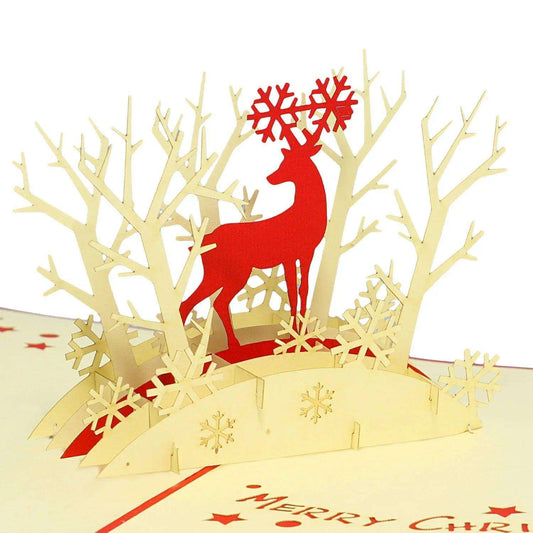 Pop Up Weihnachtskarte 3D - Rentier im Wald, N417 - LINPopUp