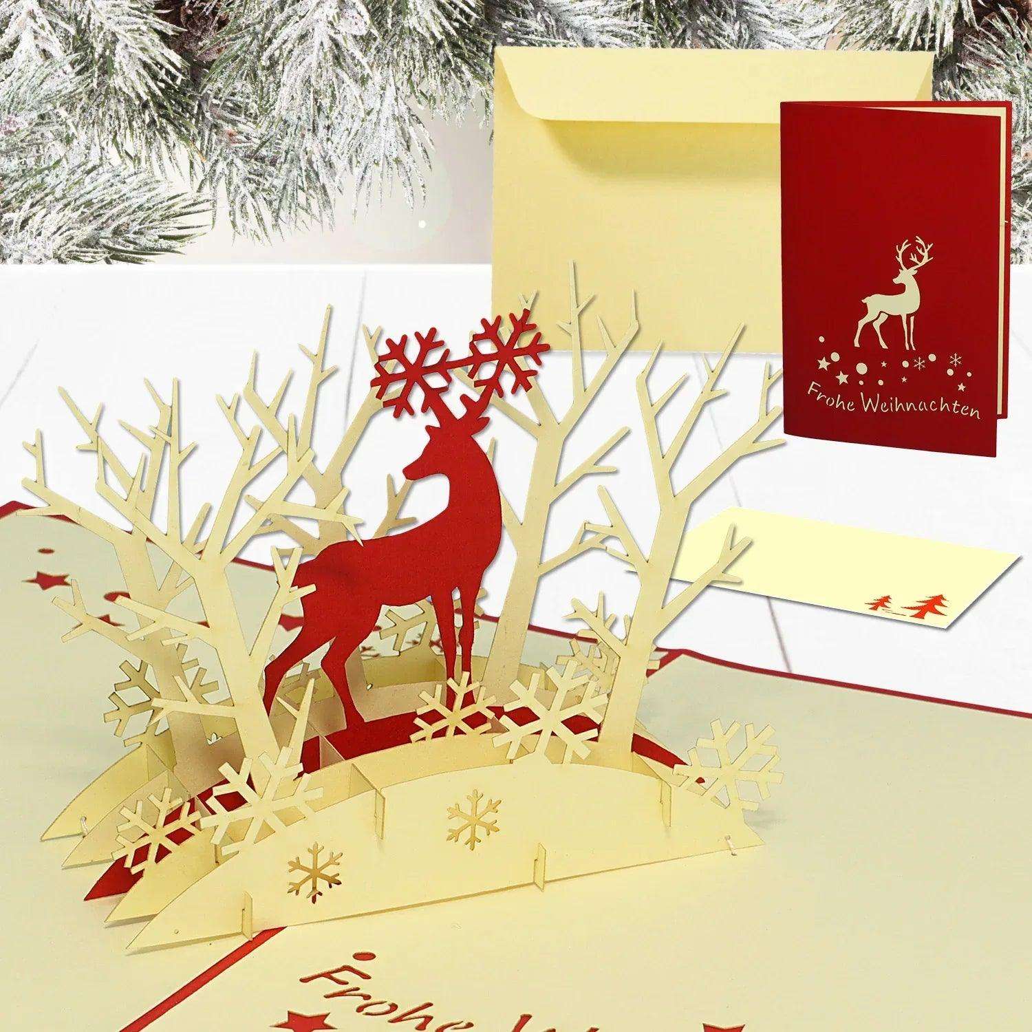 Pop Up Weihnachtskarte 3D - Rentier im Wald, N418 - LINPopUp