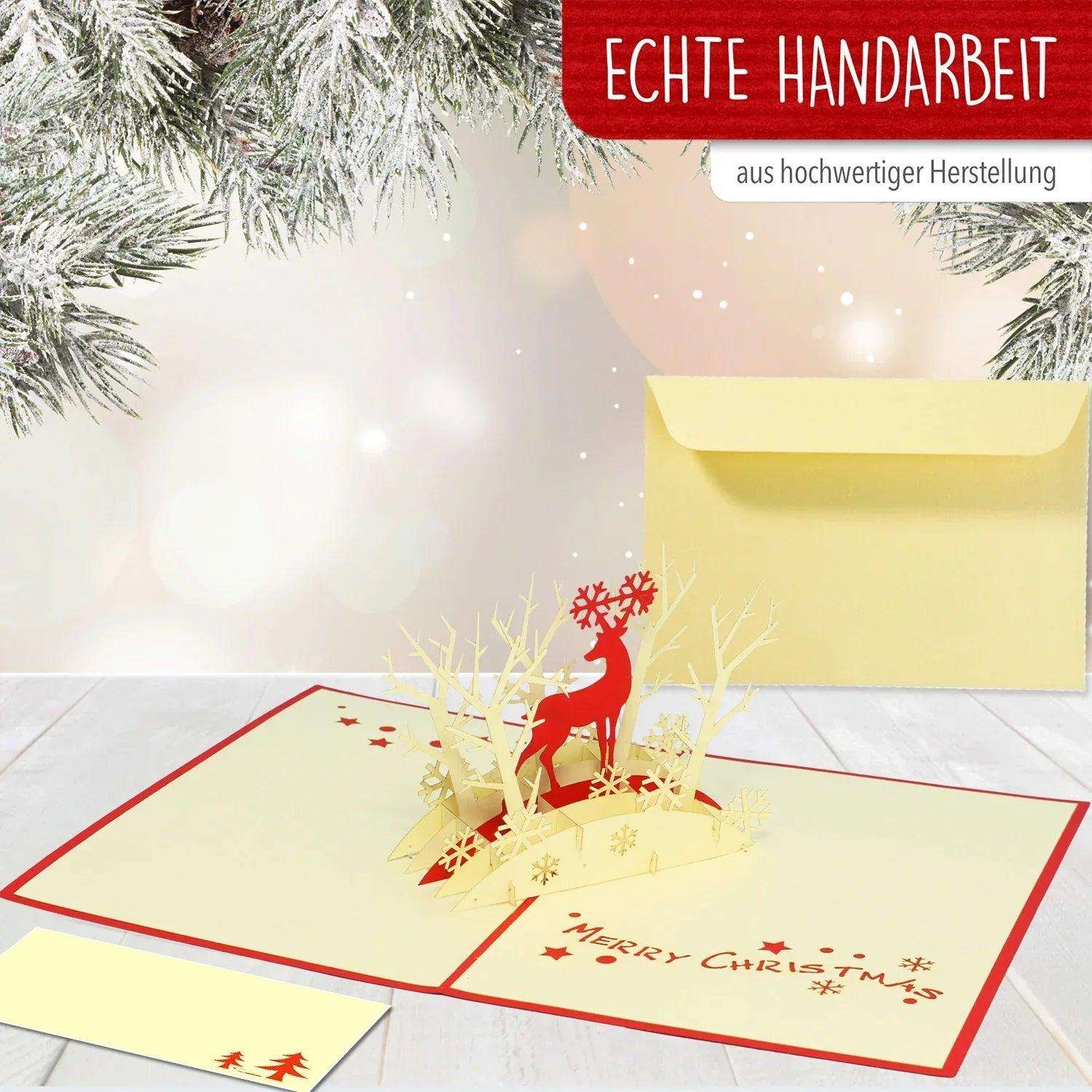 Pop Up Weihnachtskarte 3D - Rentier im Wald, N417 LINPopUp N417