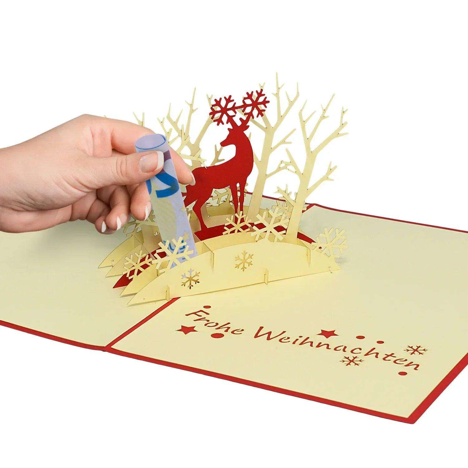 Pop Up Weihnachtskarte 3D - Rentier im Wald, N418 - LINPopUp