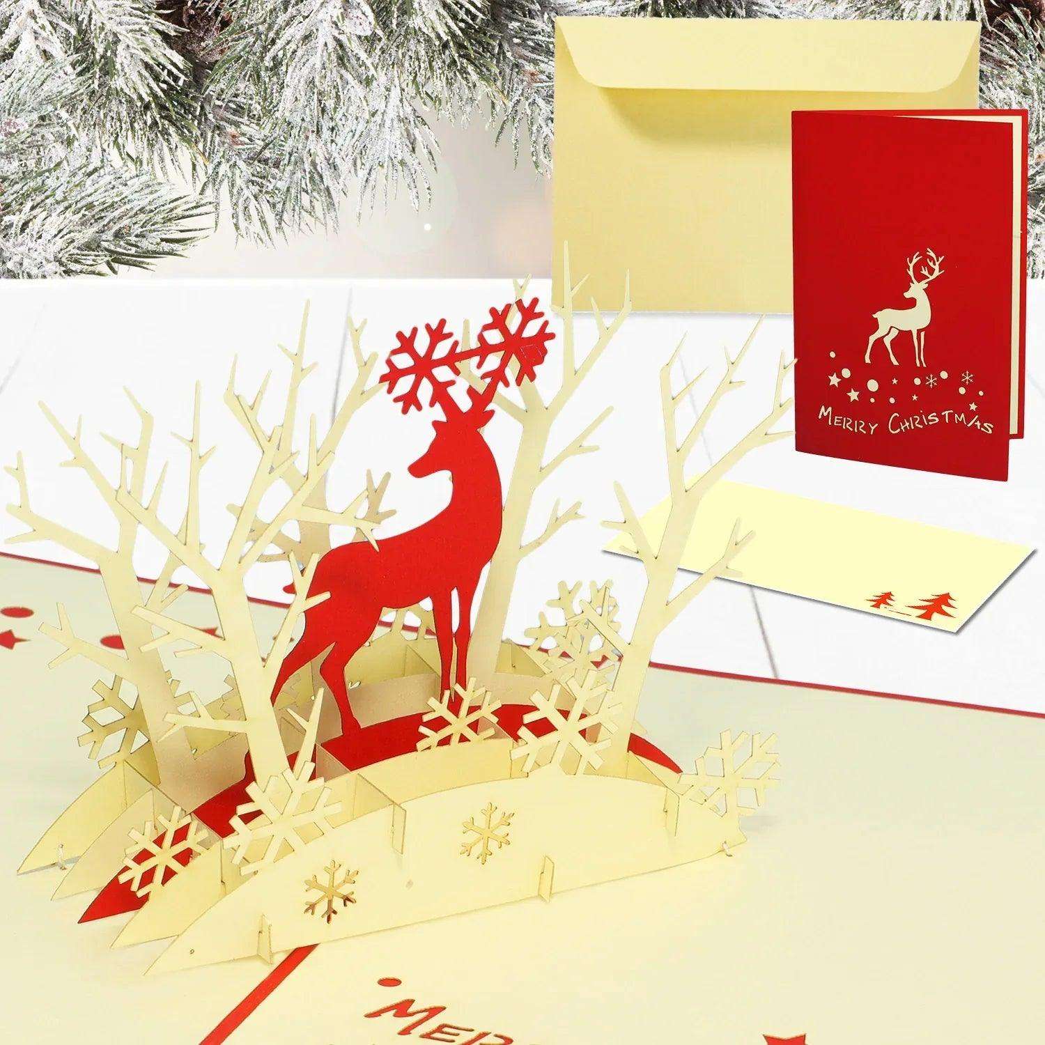 Pop Up Weihnachtskarte 3D - Rentier im Wald, N417 LINPopUp N417
