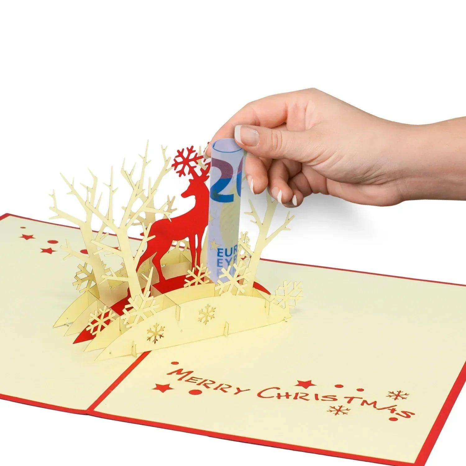 Pop Up Weihnachtskarte 3D - Rentier im Wald, N417 LINPopUp N417