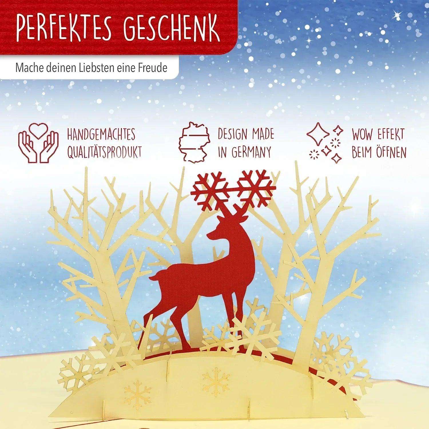 Pop Up Weihnachtskarte 3D - Rentier im Wald, N418 - LINPopUp