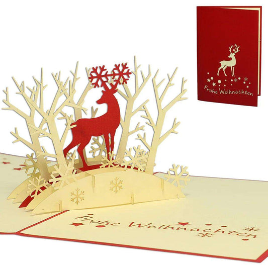 Pop Up Weihnachtskarte 3D - Rentier im Wald, N418 - LINPopUp
