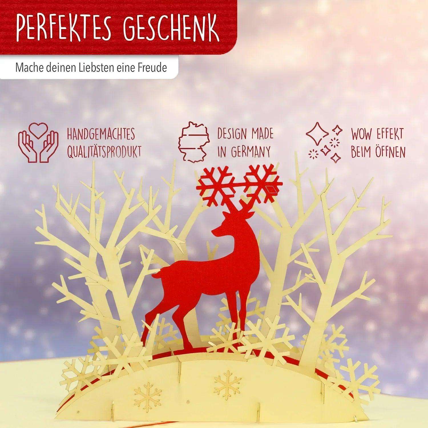 Pop Up Weihnachtskarte 3D - Rentier im Wald, N417 LINPopUp N417