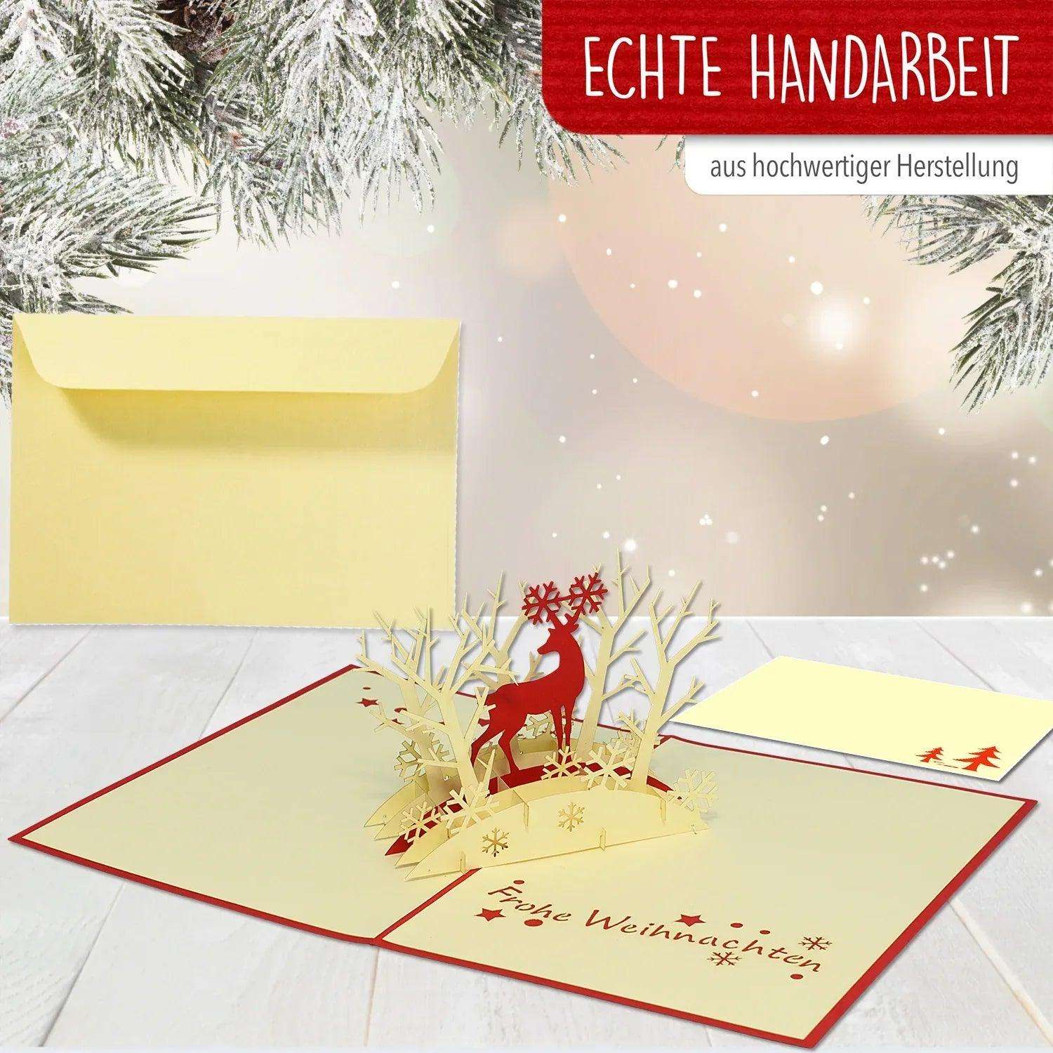 Pop Up Weihnachtskarte 3D - Rentier im Wald, N418 - LINPopUp