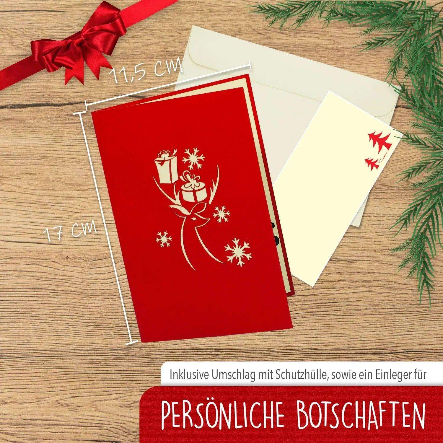 Pop Up Weihnachtskarte 3D - Rentier mit Geschenken, N448 - LINPopUp