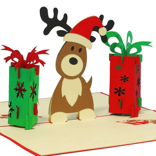 Pop Up Weihnachtskarte 3D - Rentier mit Geschenken, N448 - LINPopUp