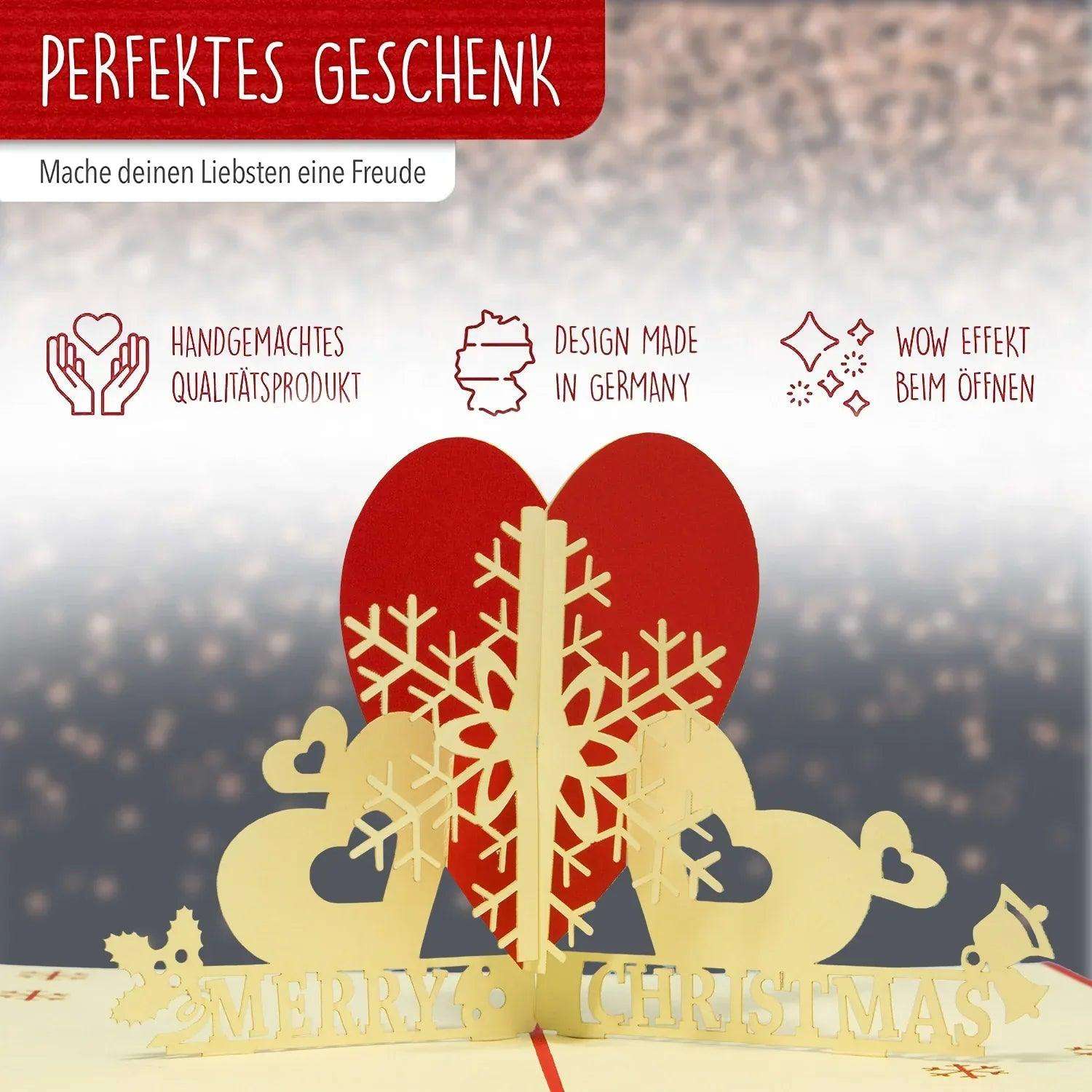 Pop Up Weihnachtskarte 3D - Schneeflocke mit Herz, N442 LINPopUp N442
