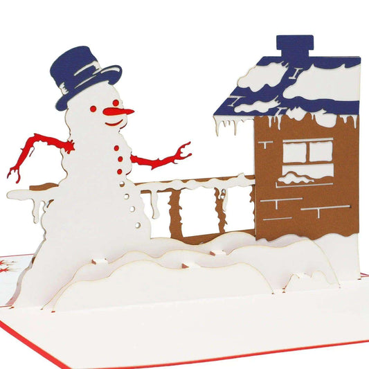 Pop Up Weihnachtskarte 3D - Schneemann am Haus, N445 LINPopUp N445