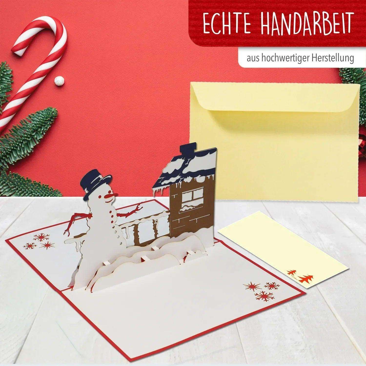 Pop Up Weihnachtskarte 3D - Schneemann am Haus, N445 - LINPopUp